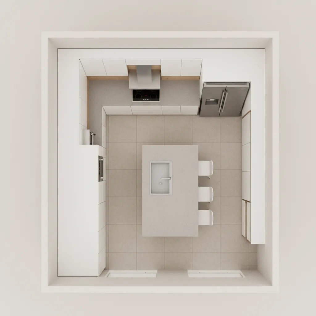 3D kitchen layout planning with island and work triangle