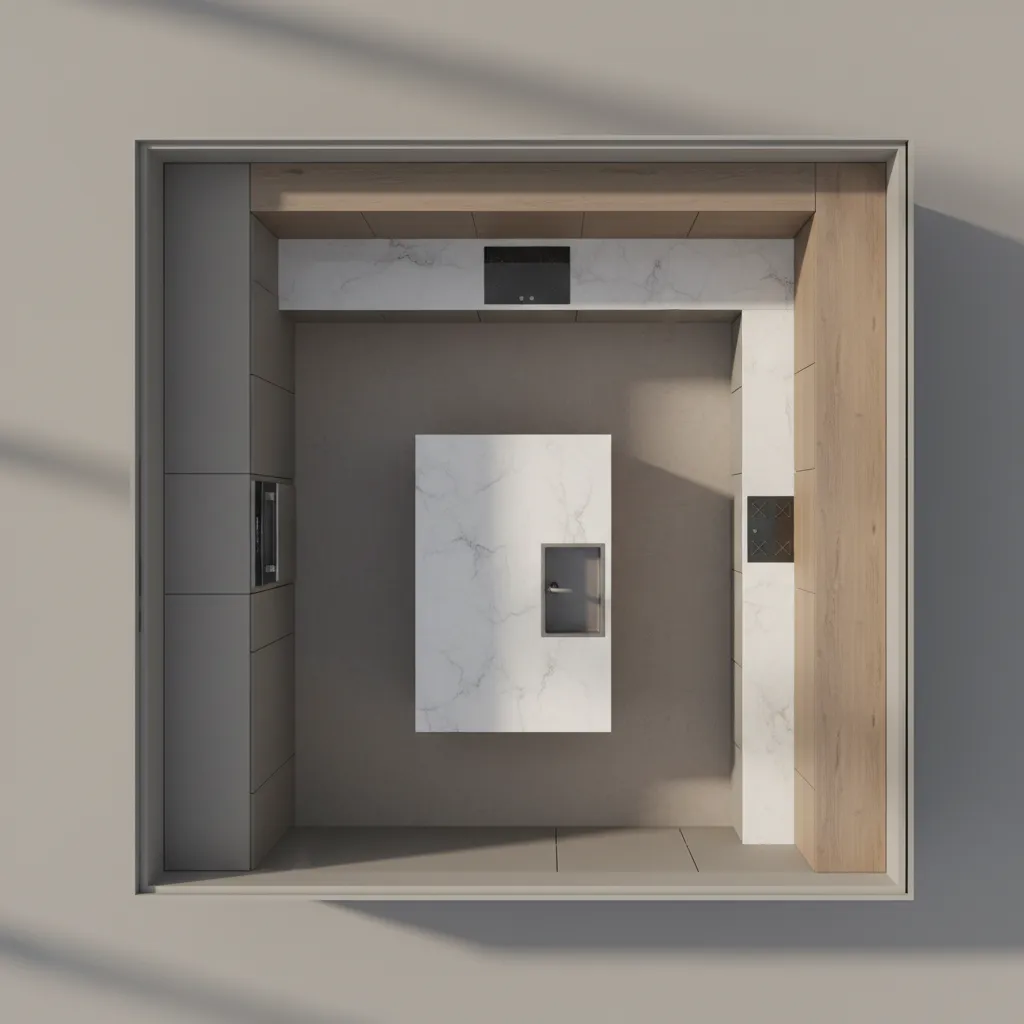 modern kitchen layout planning with island work triangle concept