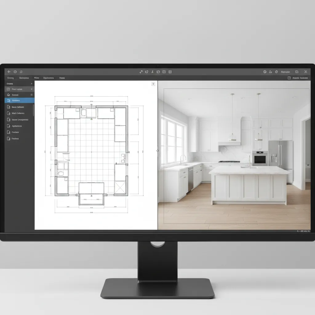 Kitchen visualizer planning a cabinet and island layout