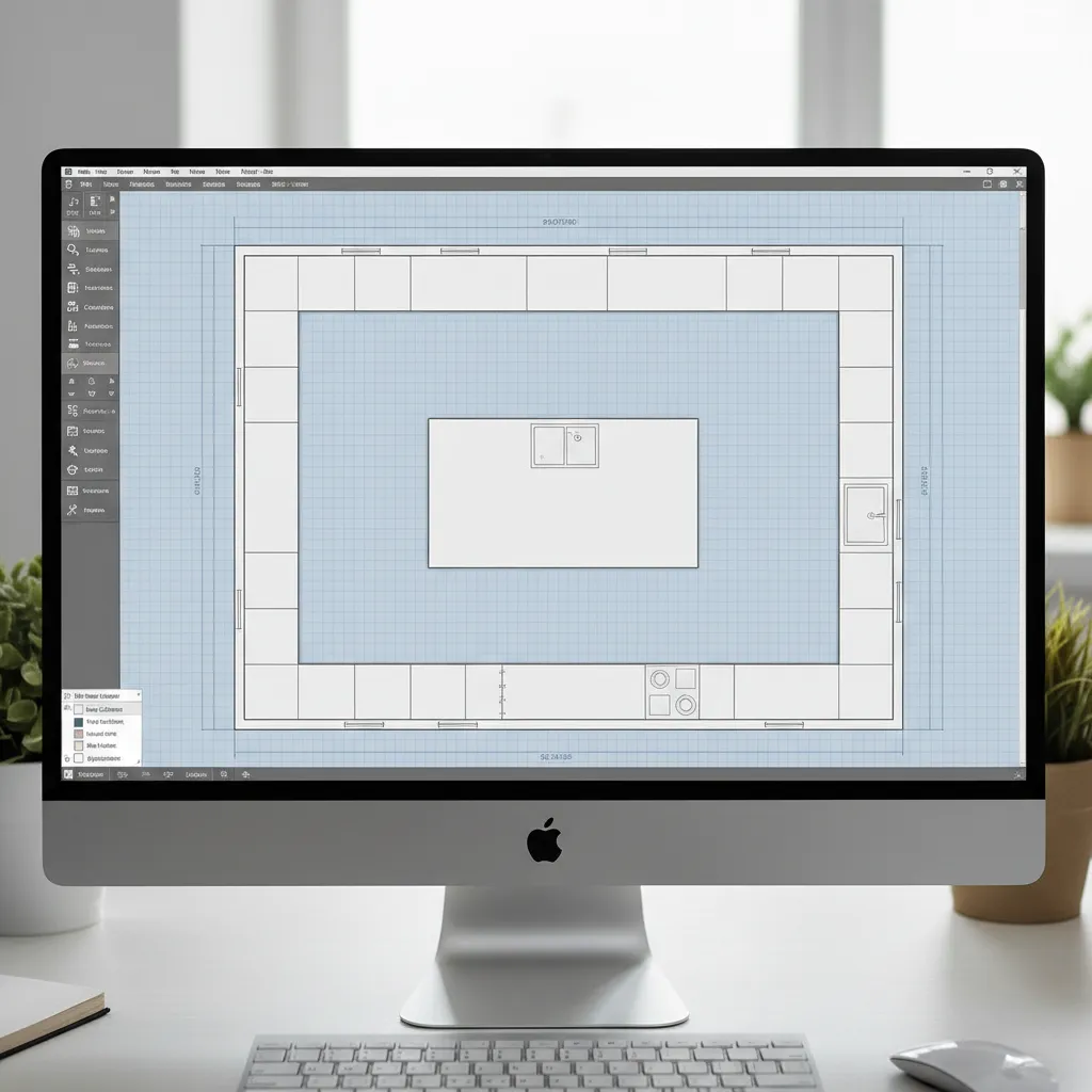digital kitchen floor plan layout with cabinet placement planning
