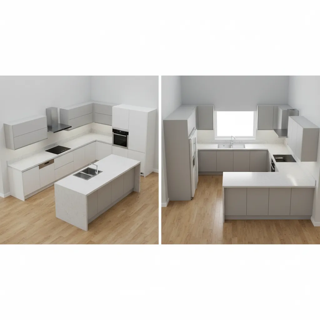 Comparison of L-shaped and U-shaped modular kitchen layouts