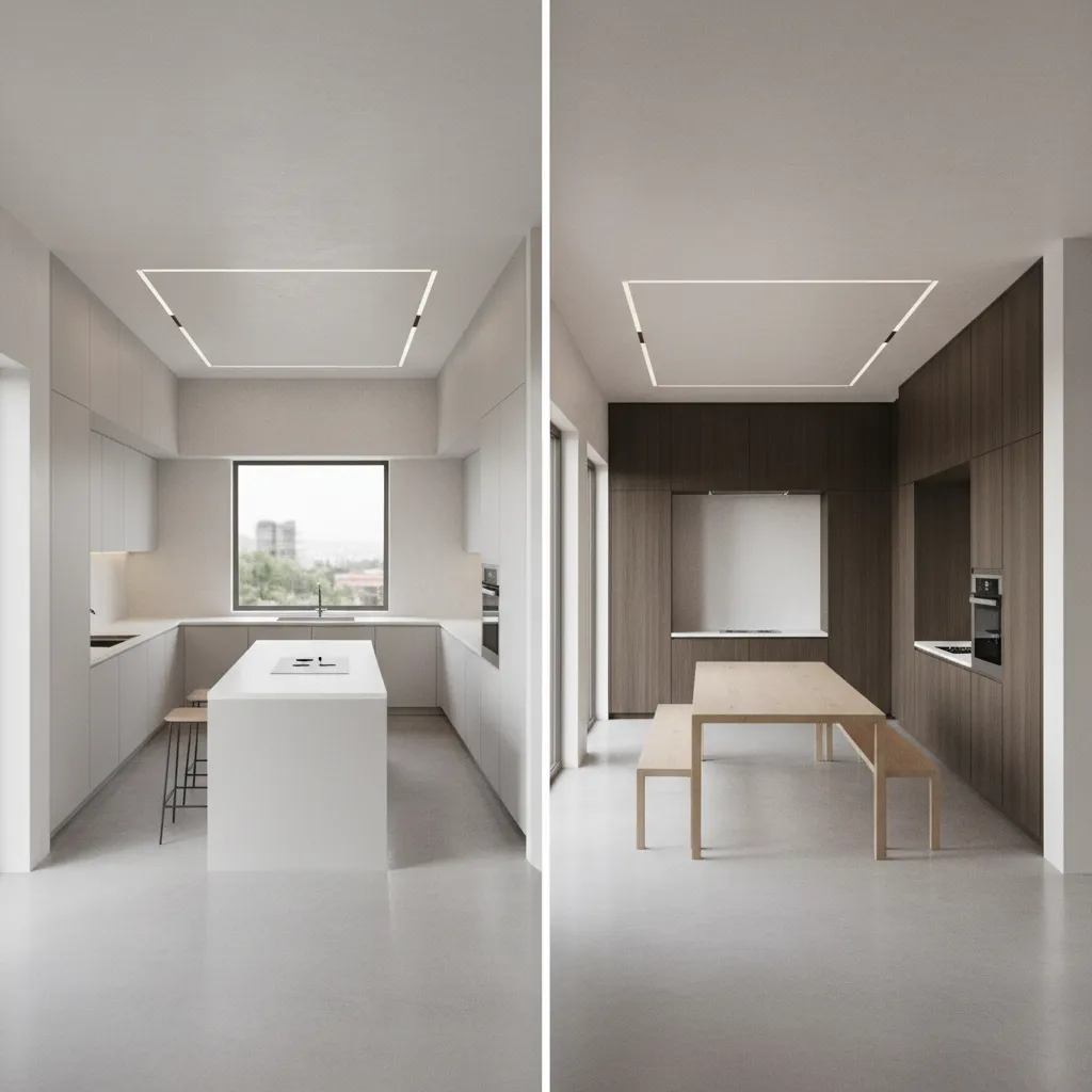 visual comparison of L-shaped and parallel modular kitchen layouts