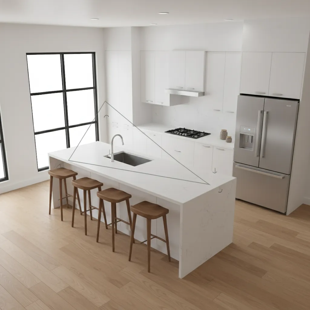 modern kitchen layout showing sink stove refrigerator work triangle