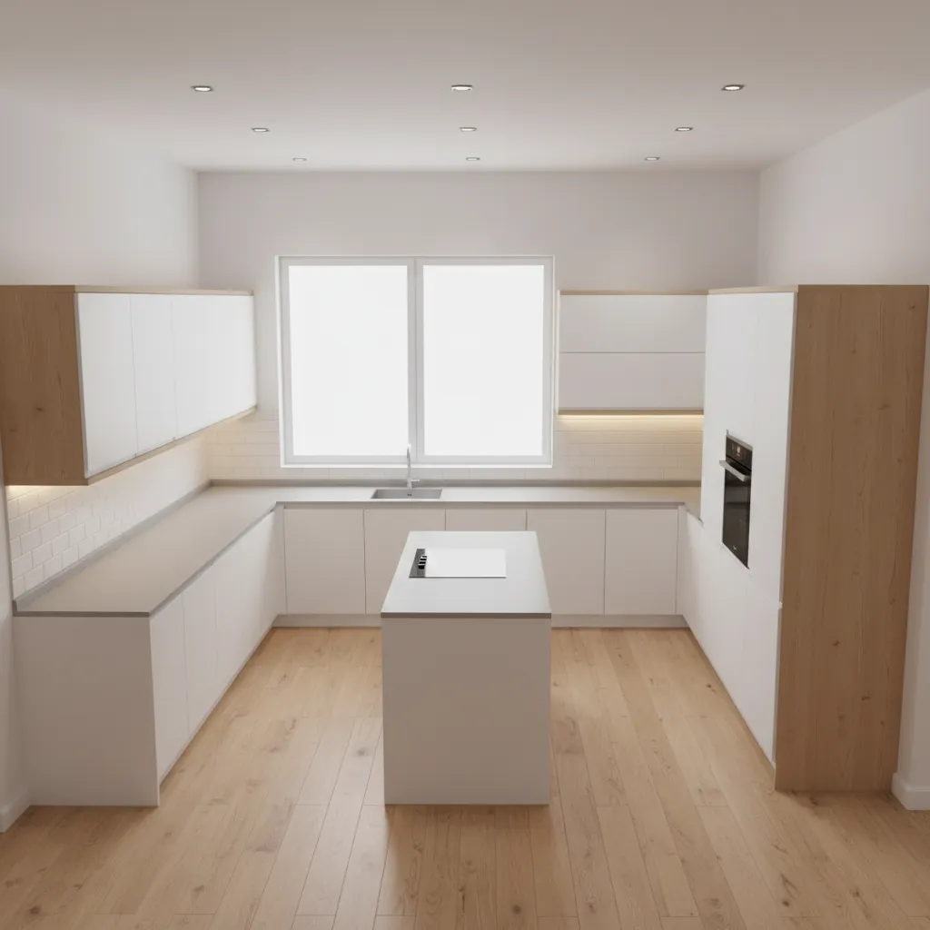 Kitchen layout showing sink stove and refrigerator work triangle in modular kitchen