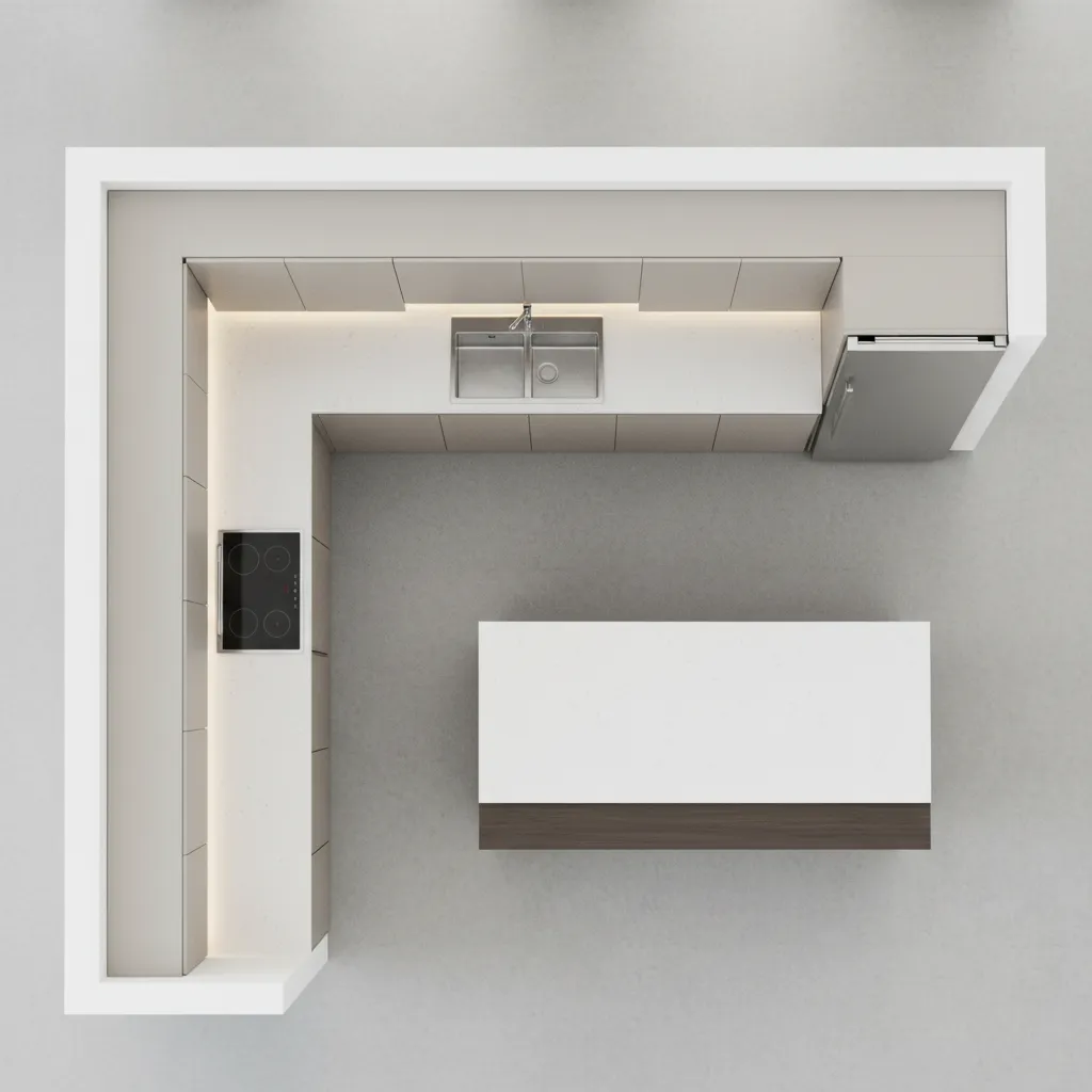 Kitchen layout showing work triangle between sink stove and refrigerator