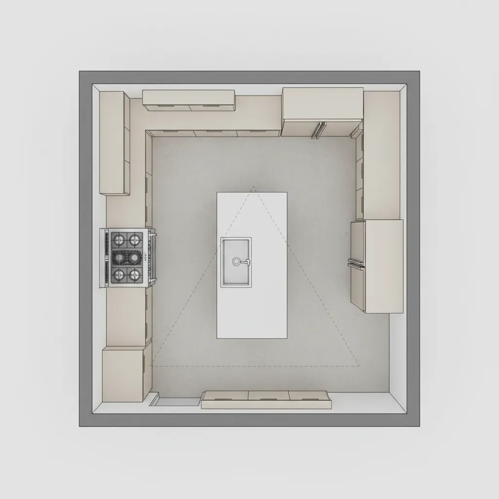 kitchen work triangle layout with sink stove and refrigerator arrangement