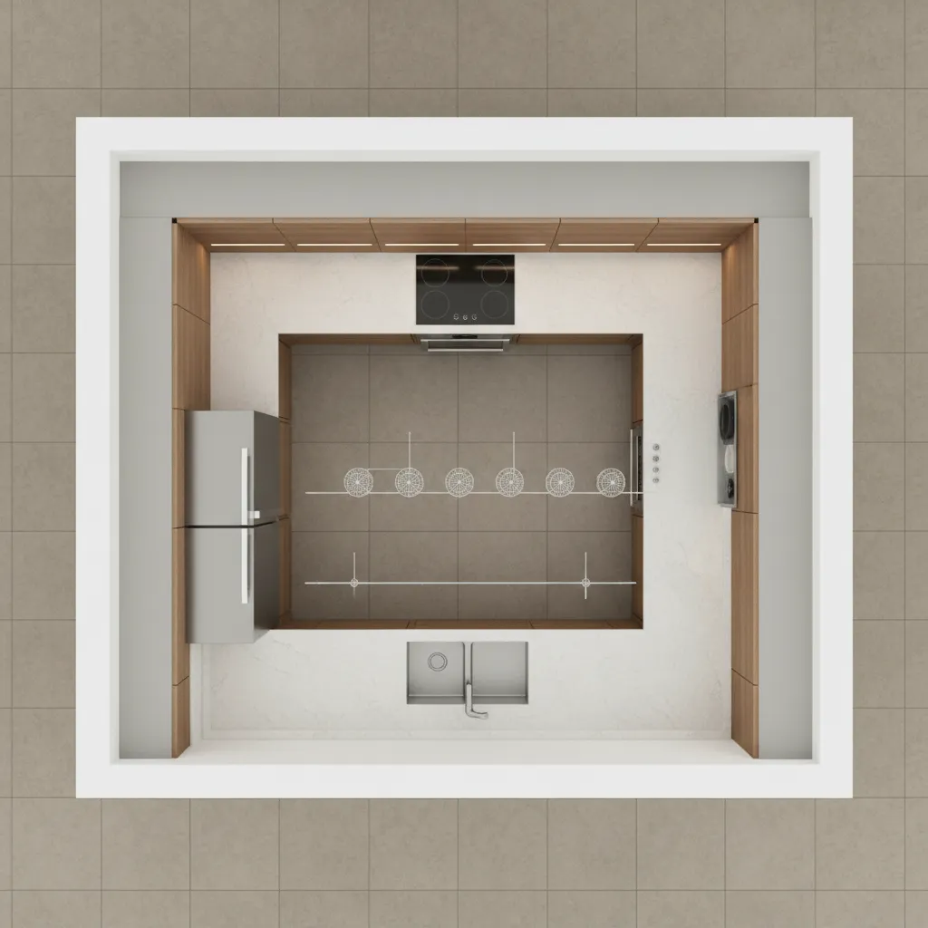 kitchen layout showing work triangle between sink stove and refrigerator