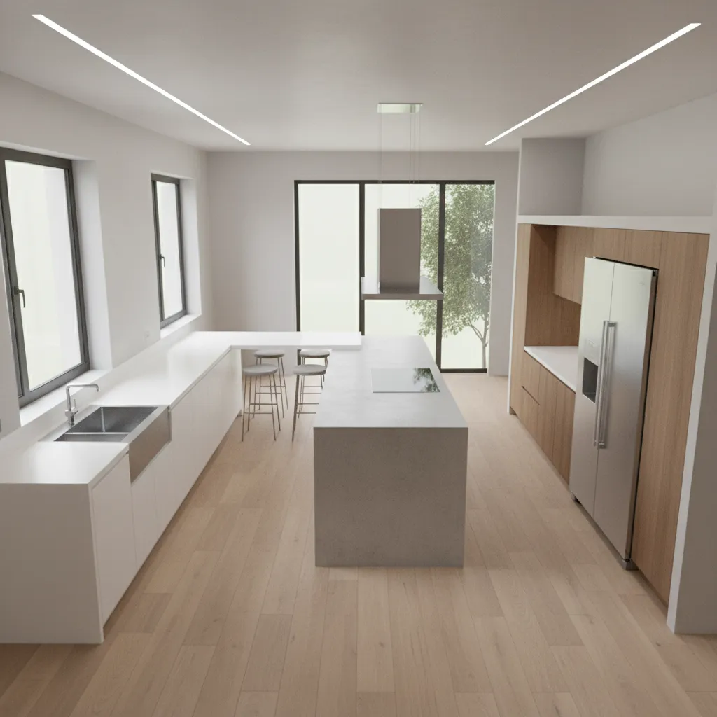 kitchen work triangle layout showing sink stove and refrigerator spacing