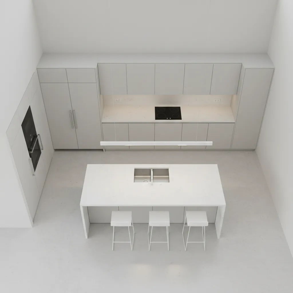 kitchen layout showing work triangle between sink stove and refrigerator