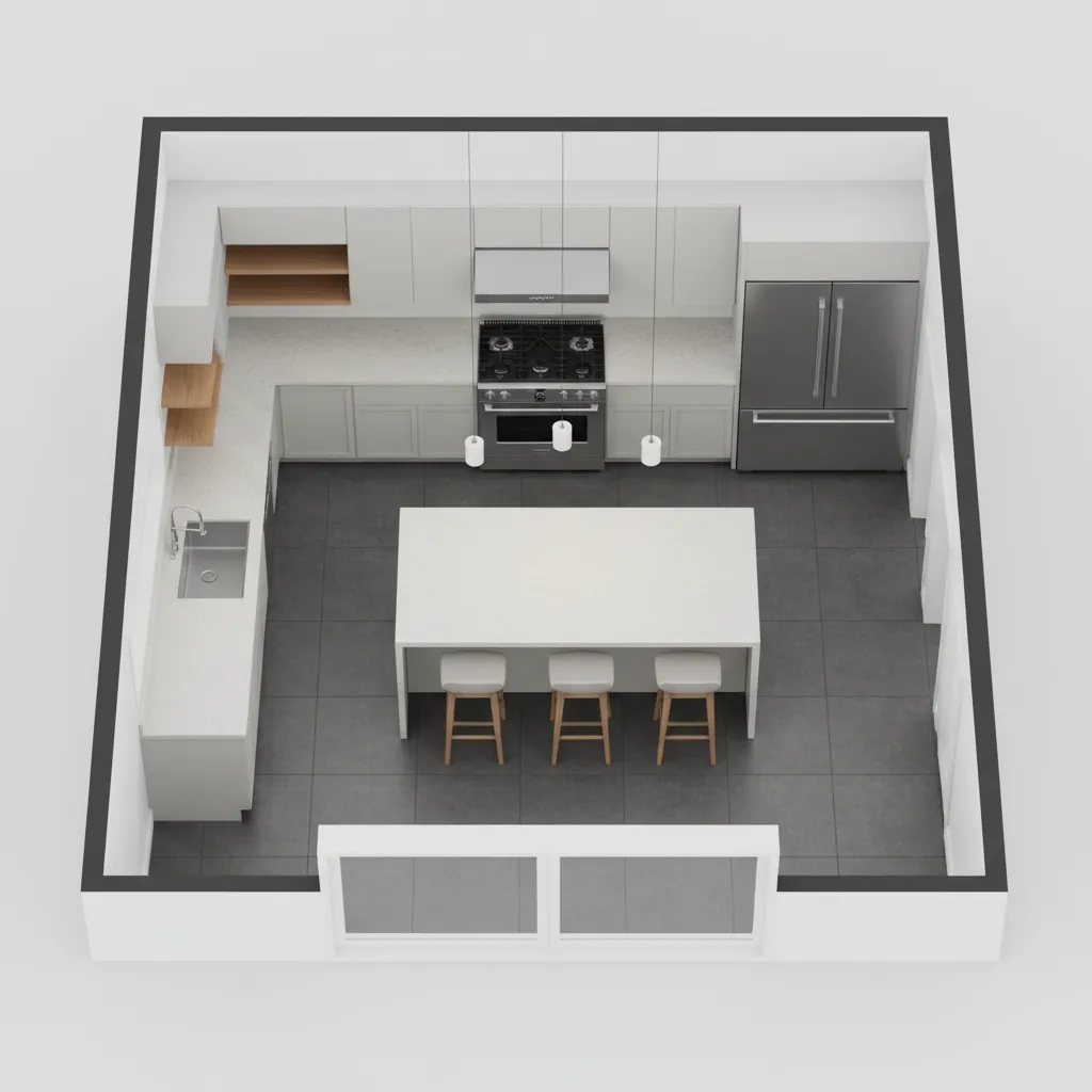 kitchen layout plan showing sink stove and refrigerator work triangle