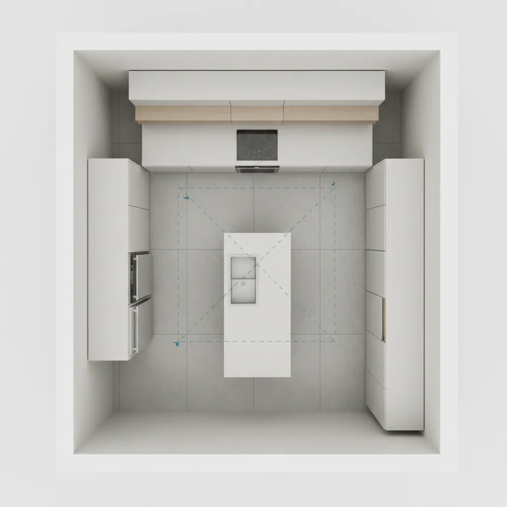 modern kitchen layout showing work triangle and cooking zones