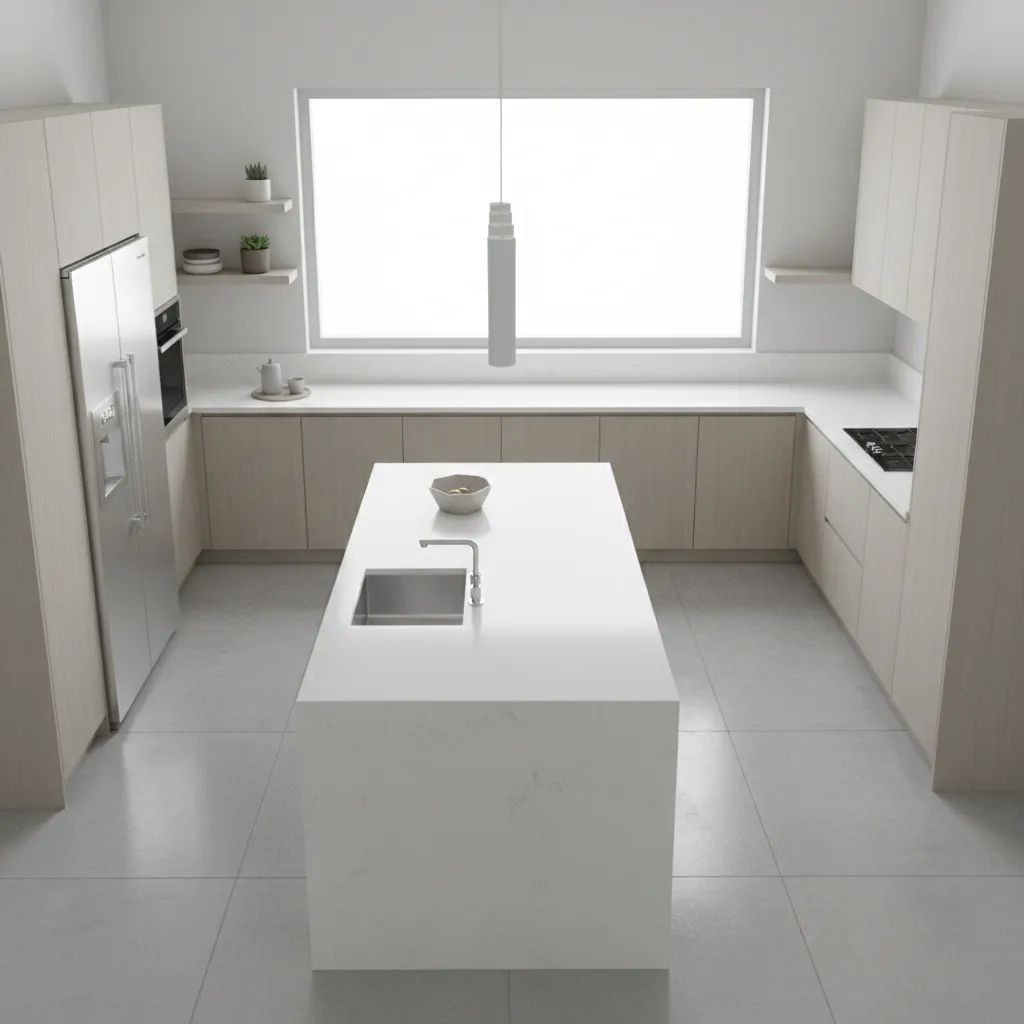 Kitchen layout with island demonstrating efficient cooking workflow