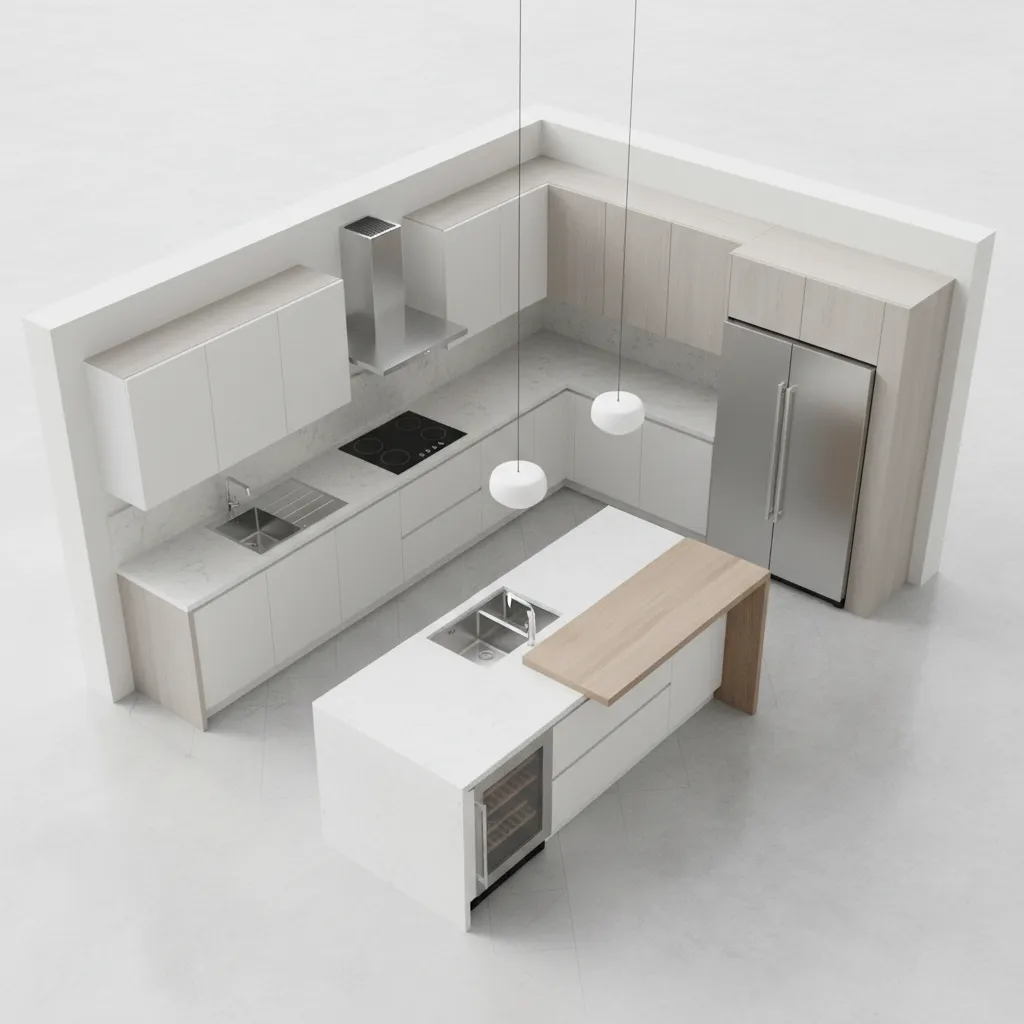 kitchen layout showing sink stove refrigerator work triangle design