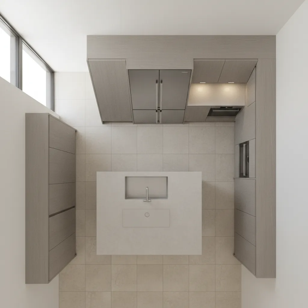 functional kitchen layout showing sink stove refrigerator workflow