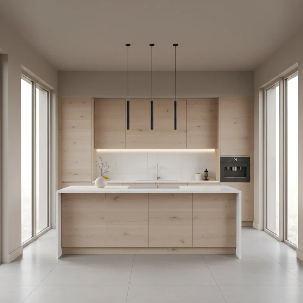 modern kitchen with satin painted walls and neutral ceiling