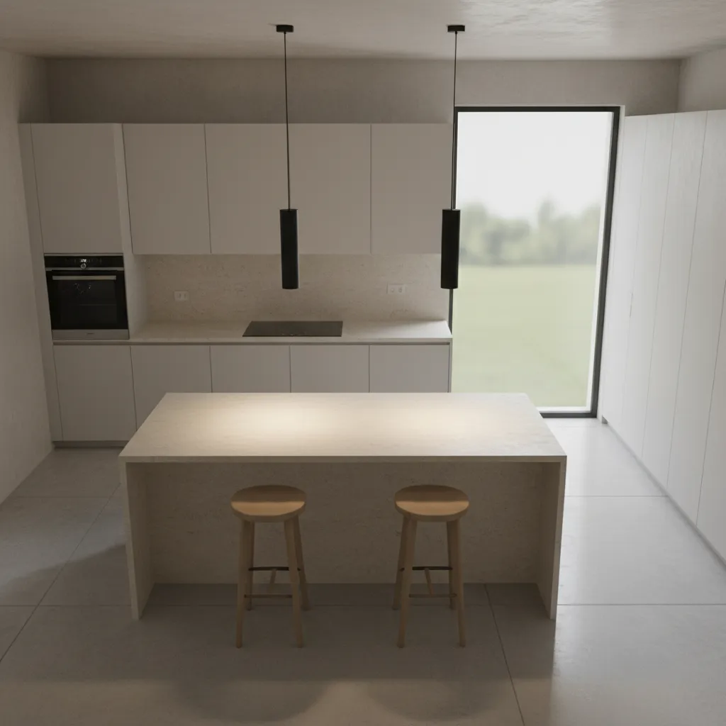 Kitchen island showing spacing between pendant lights