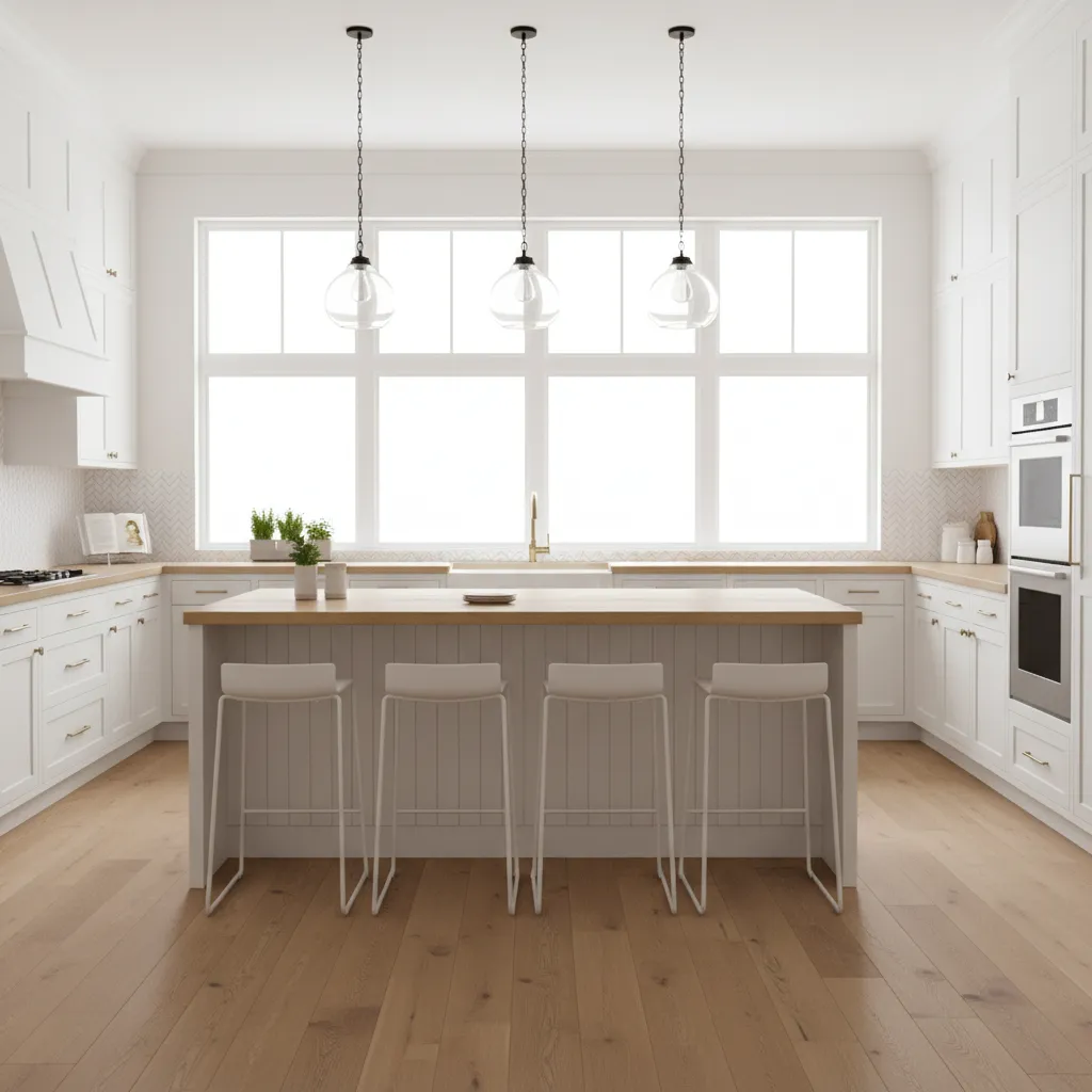 Bright modern kitchen renovation with island and open layout