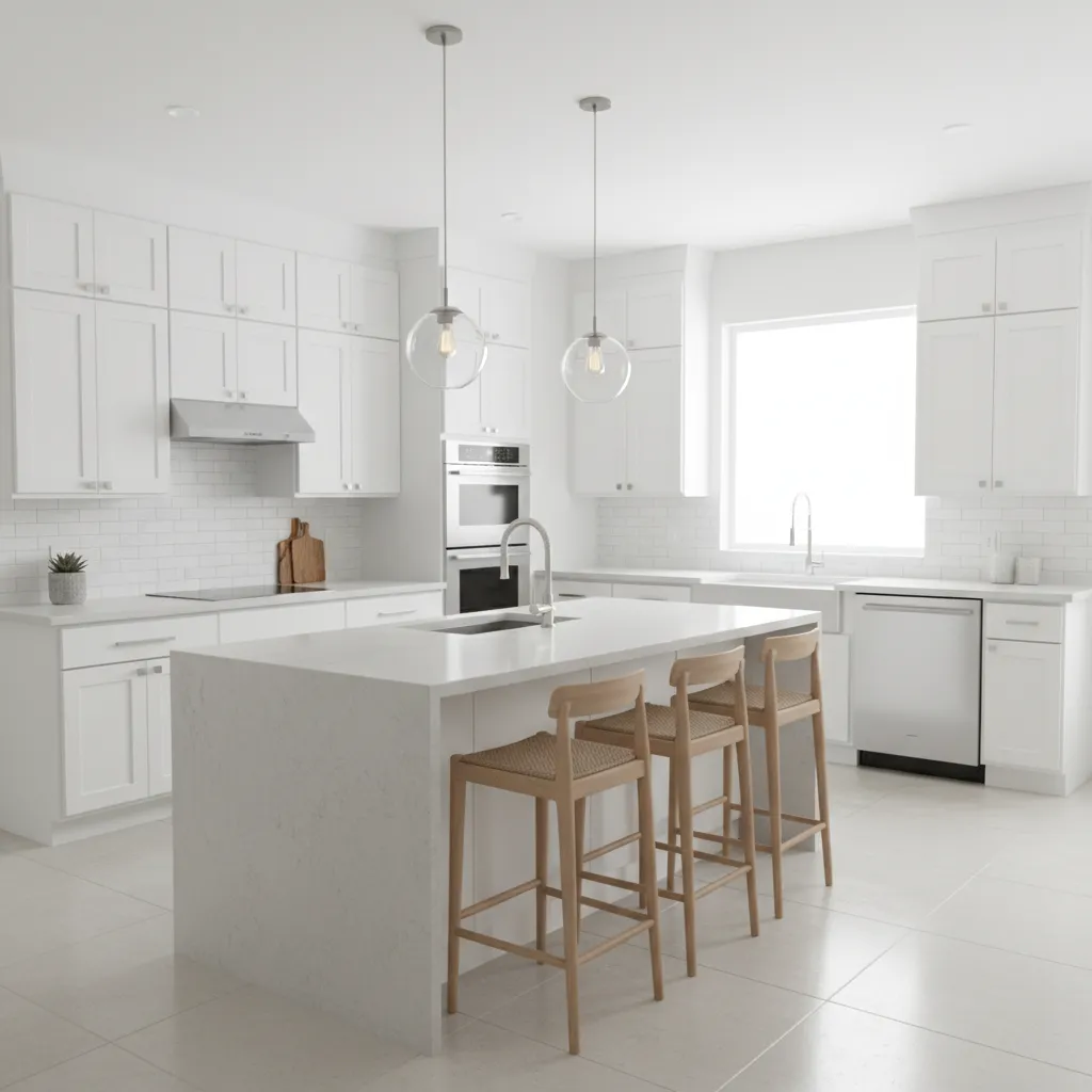 Kitchen remodel showing new cabinets and countertops in modern home
