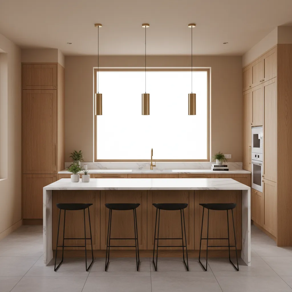 modern kitchen cabinets island and countertops representing main renovation costs
