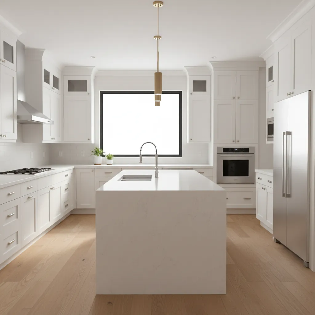 mid range modern kitchen remodel with island cabinets and quartz countertops