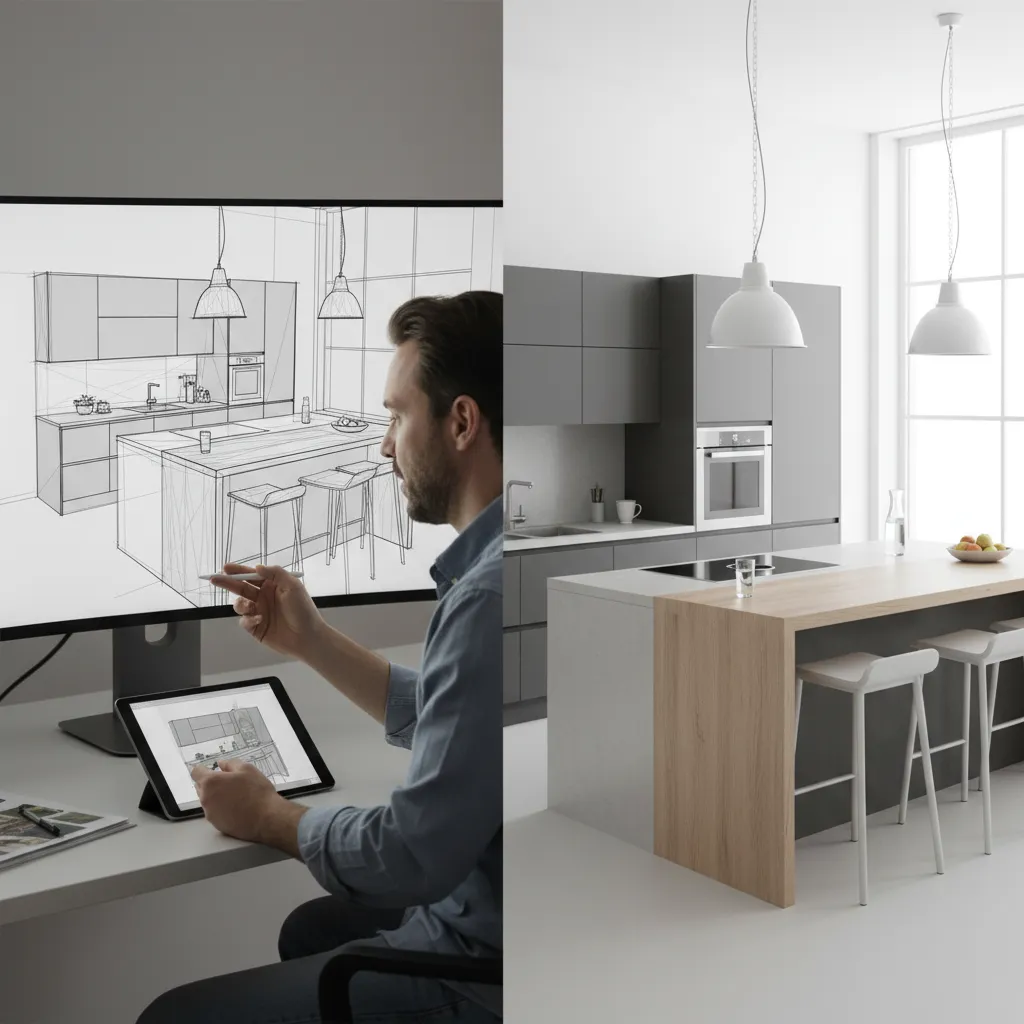 3D kitchen design rendering used for renovation planning