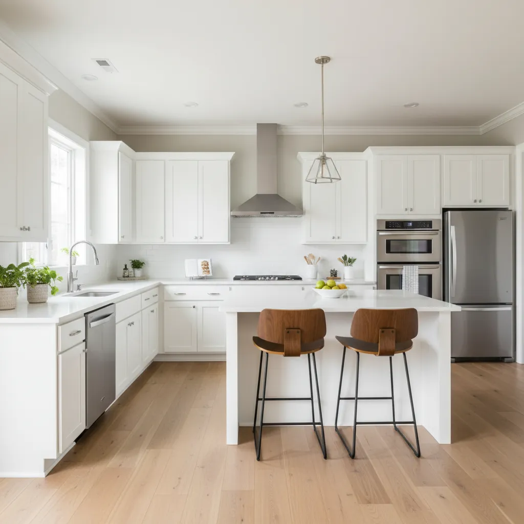modern kitchen renovation layout with island and open storage