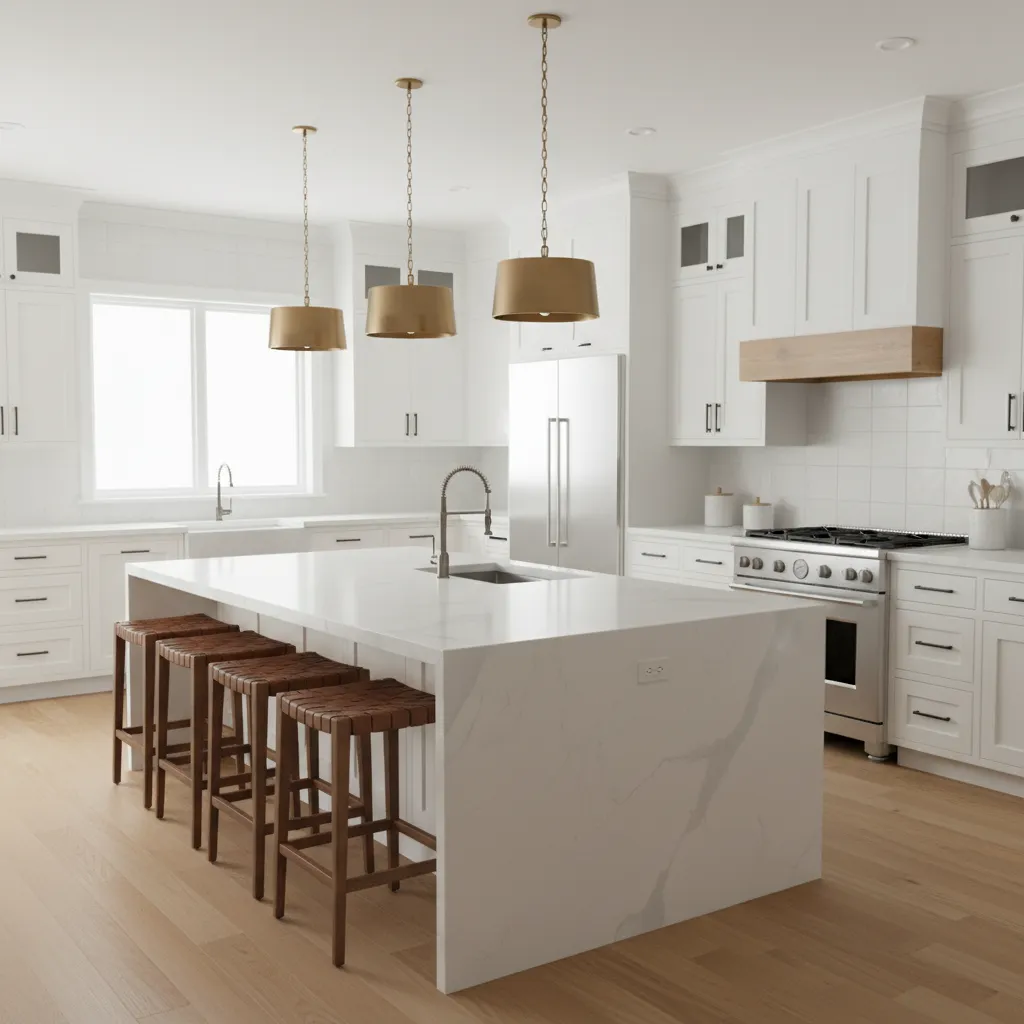 modern kitchen renovation interior with island cabinets and bright lighting