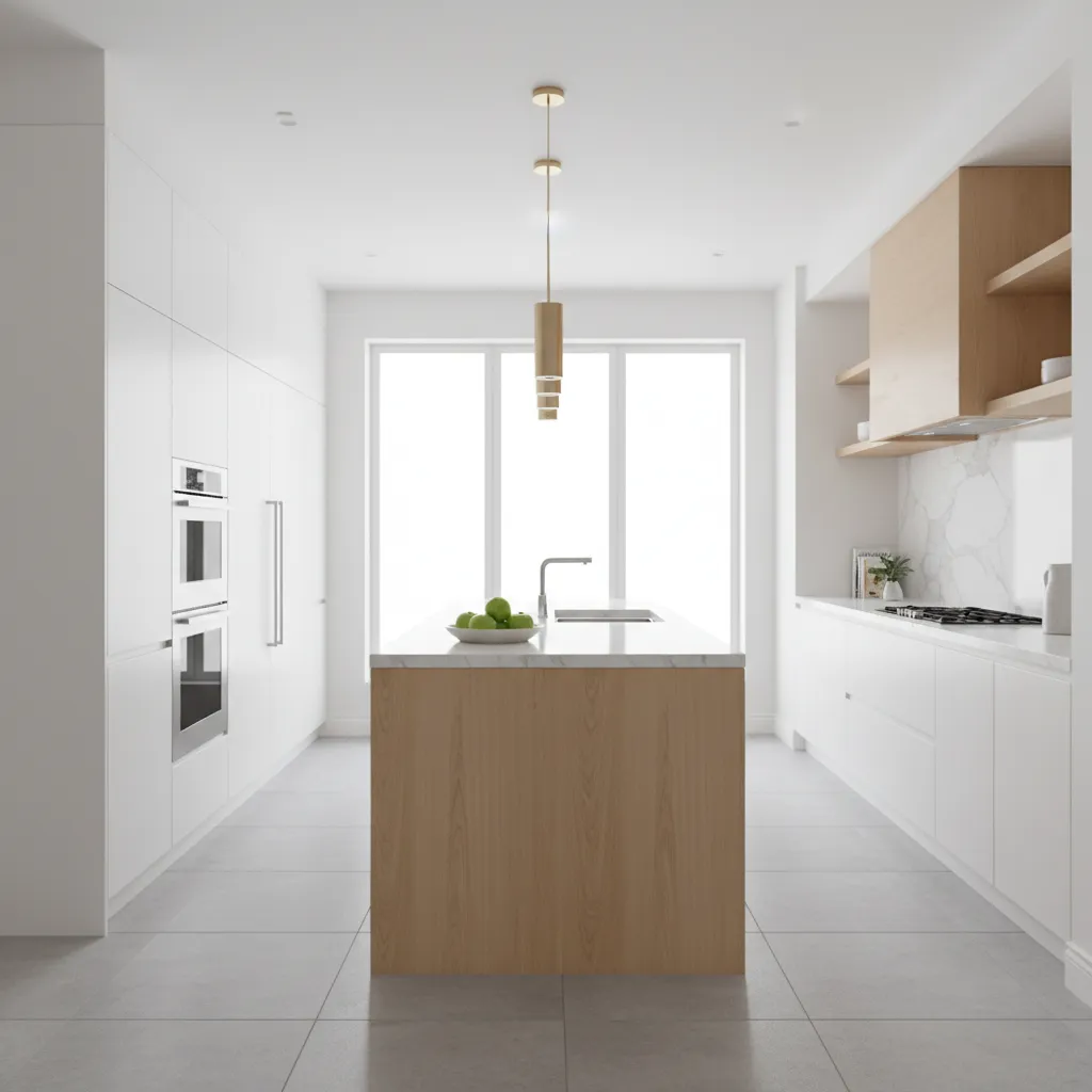 Modern kitchen renovation showing upgraded layout and cabinetry