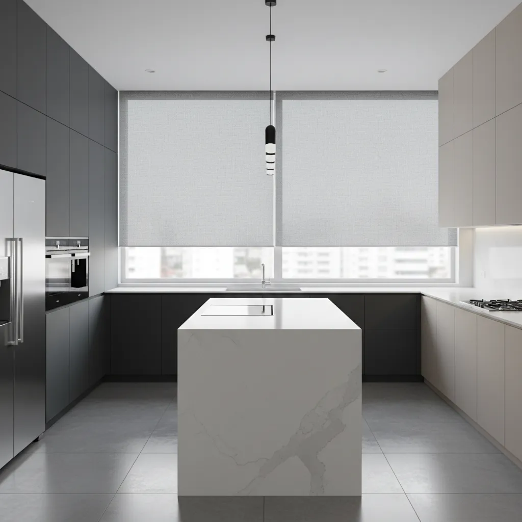 Cocina moderna con cortina tipo screen