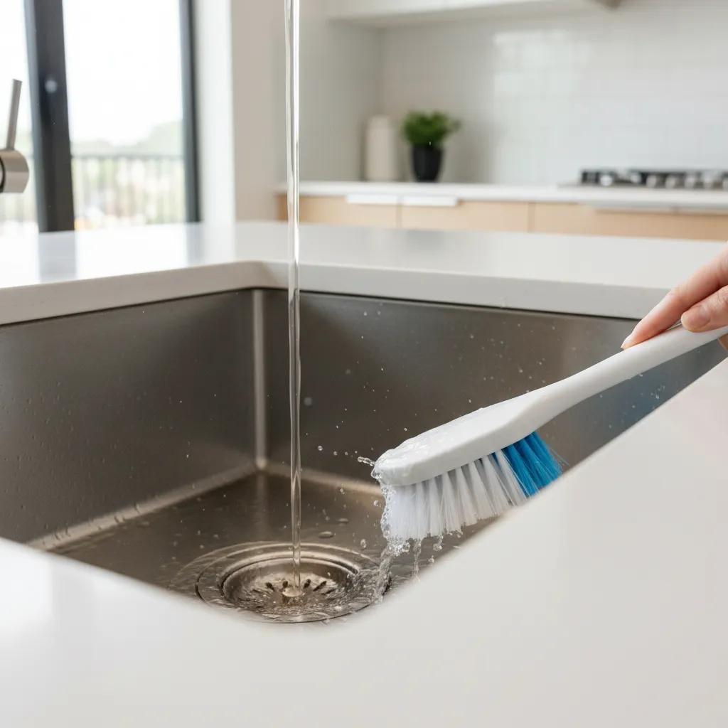 cleaning kitchen sink drain to remove fly breeding areas