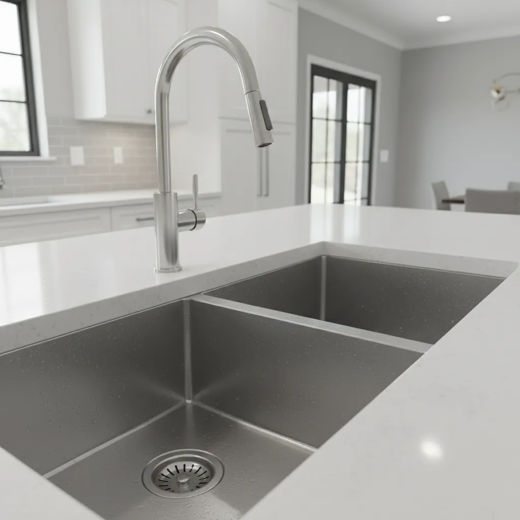 close view of modern kitchen sink and drain area where moisture attracts small bugs