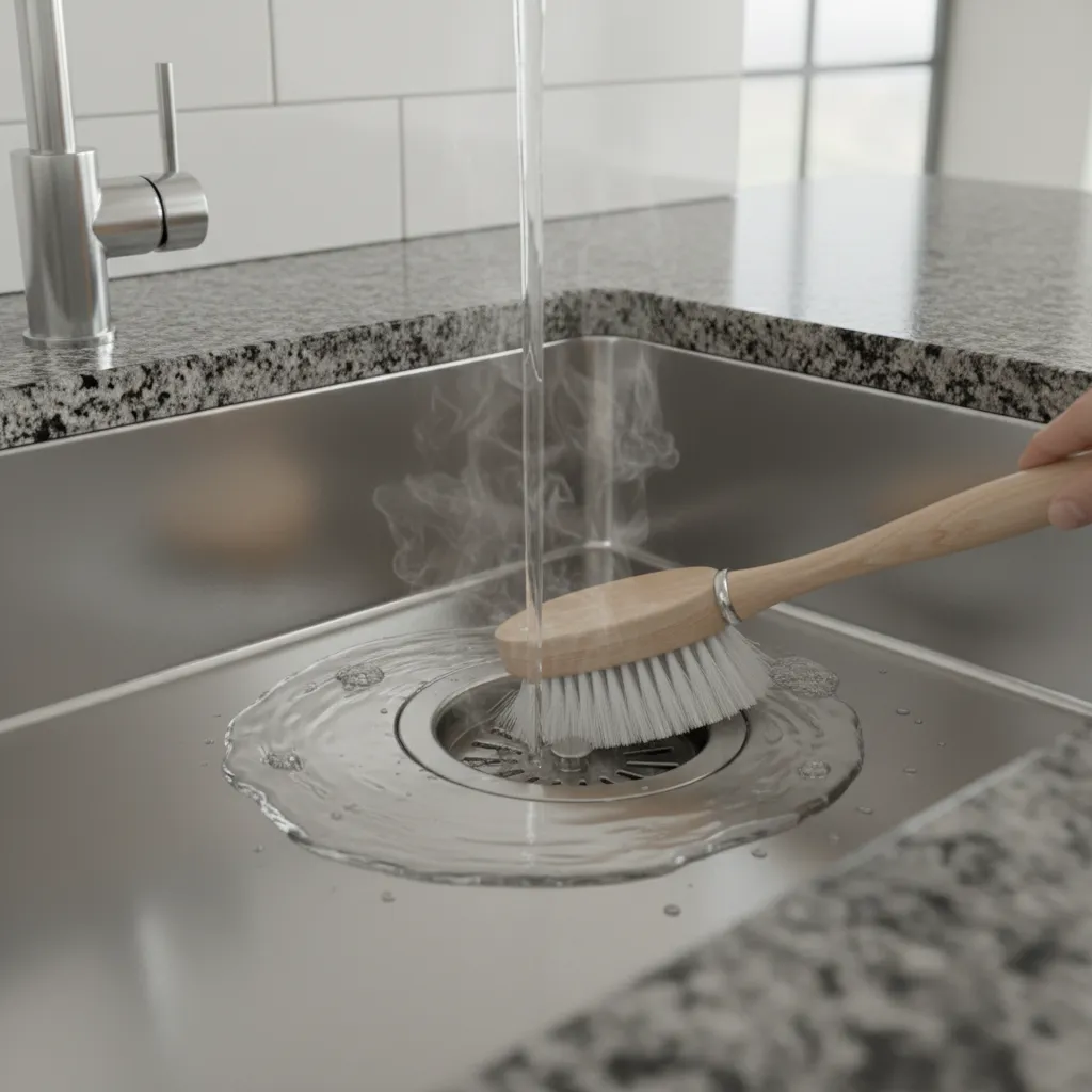 cleaning kitchen sink drain to remove drain flies