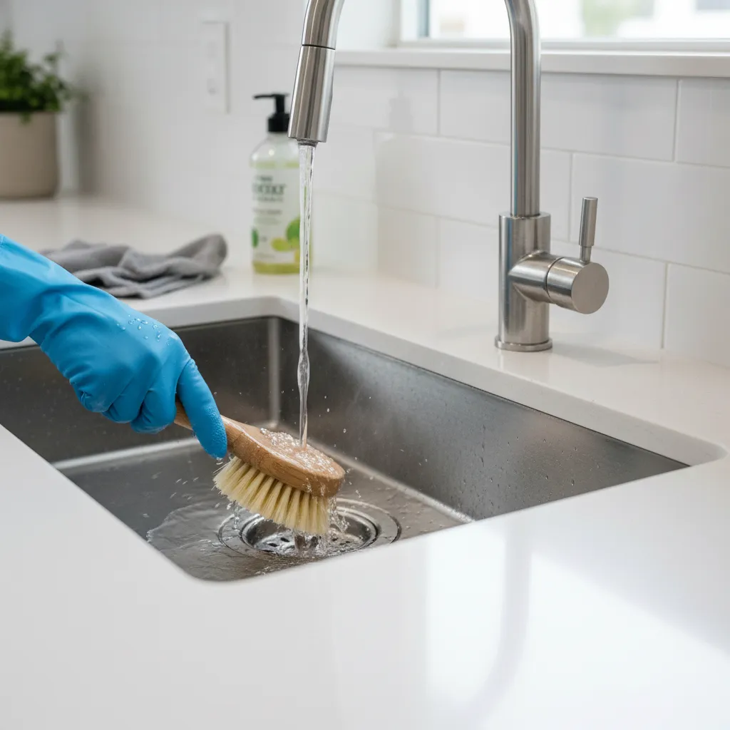 cleaning kitchen sink drain to remove fly breeding areas