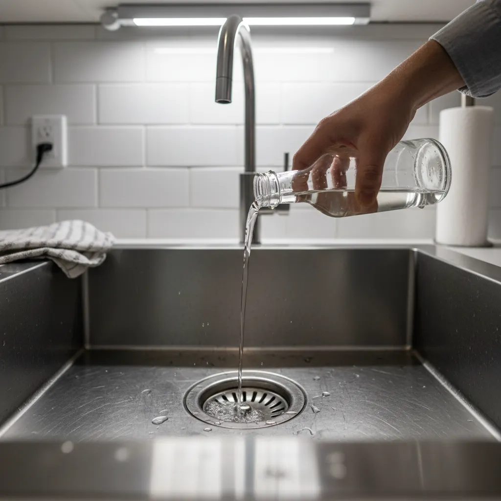 Cleaning a kitchen sink drain to remove insect breeding spots