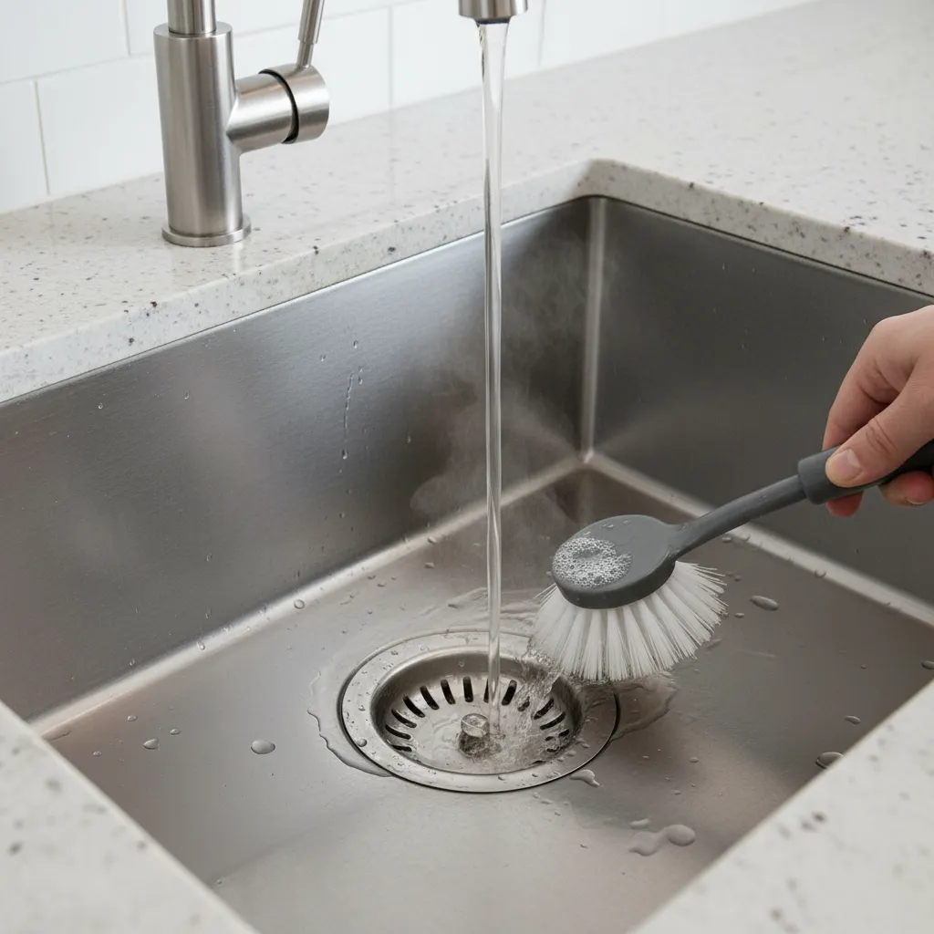 Cleaning kitchen sink drain to remove fruit fly breeding spots