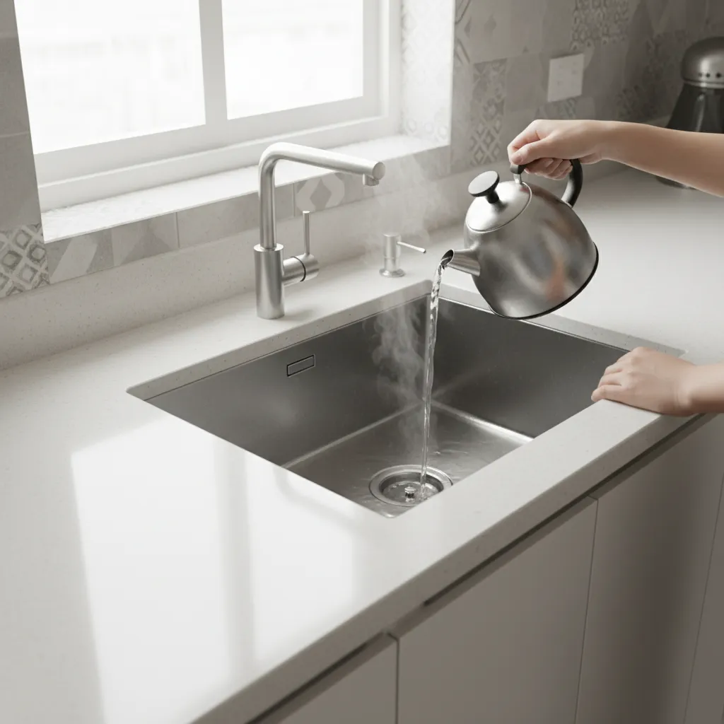 Cleaning a kitchen sink drain to remove fruit fly breeding areas