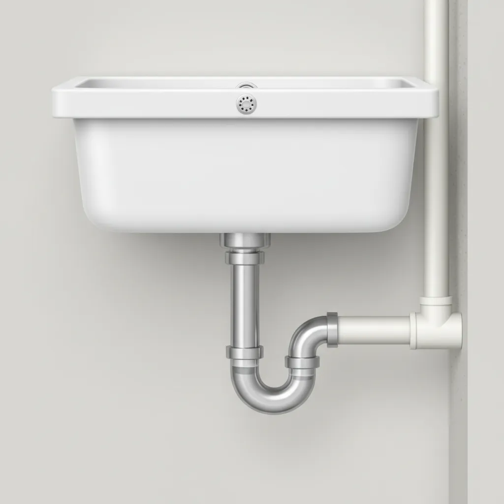 kitchen sink plumbing system showing drain pipe and p trap layout