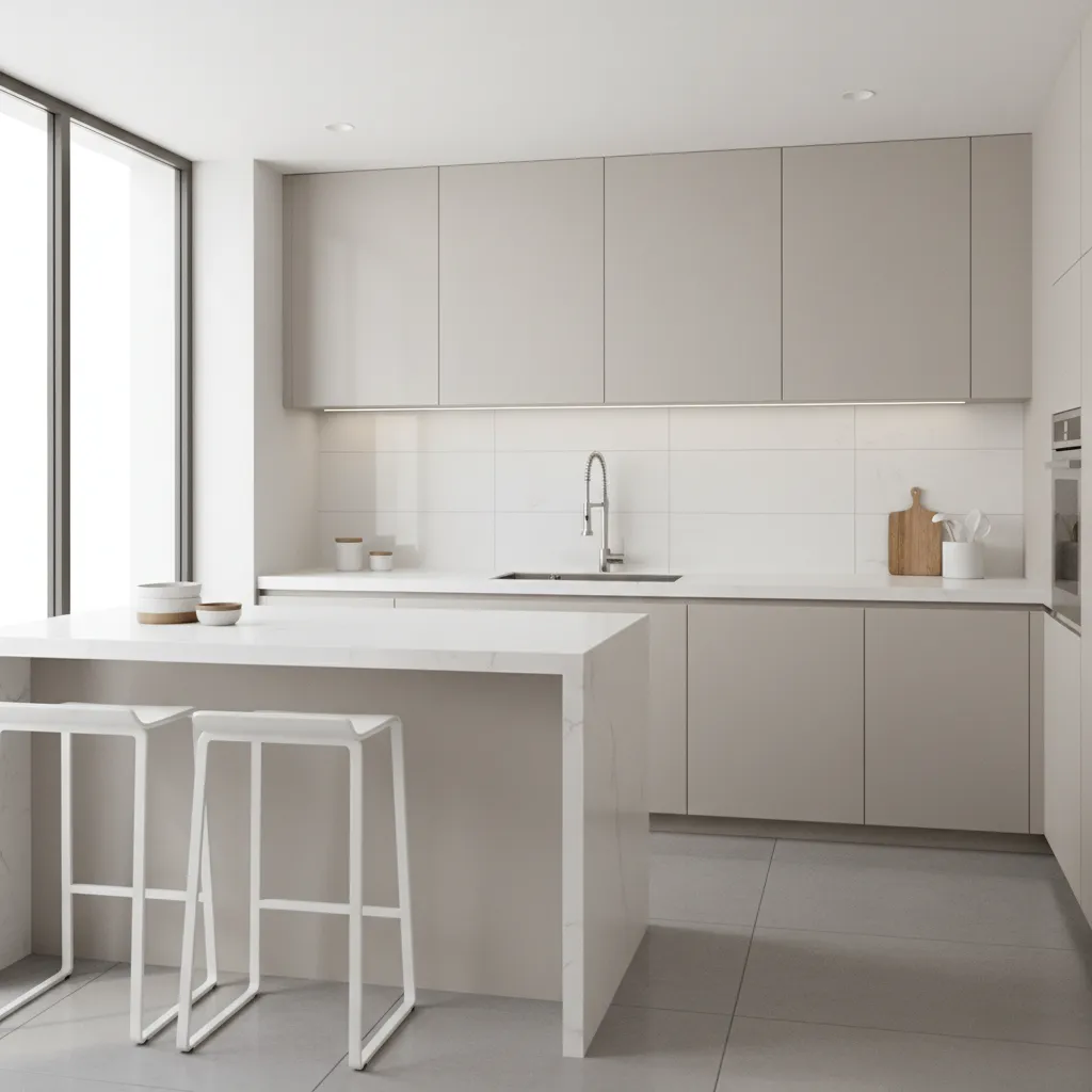 modern kitchen sink and faucet installed in quartz countertop