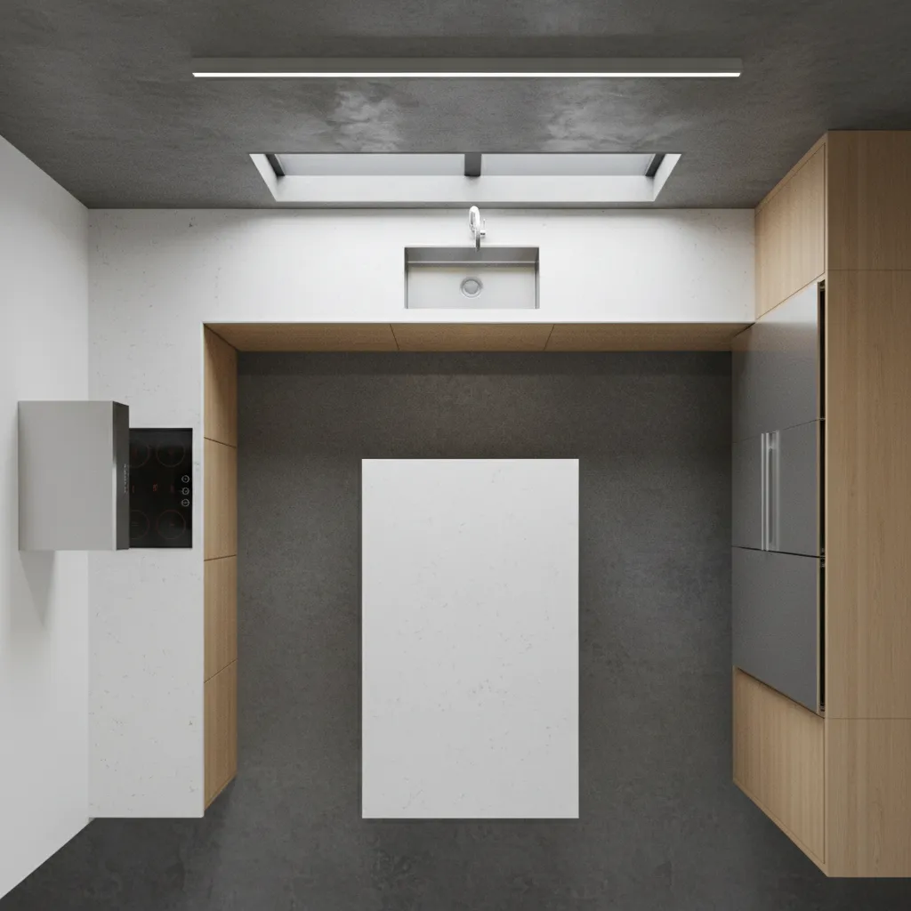 kitchen layout diagram showing sink placement in workflow triangle