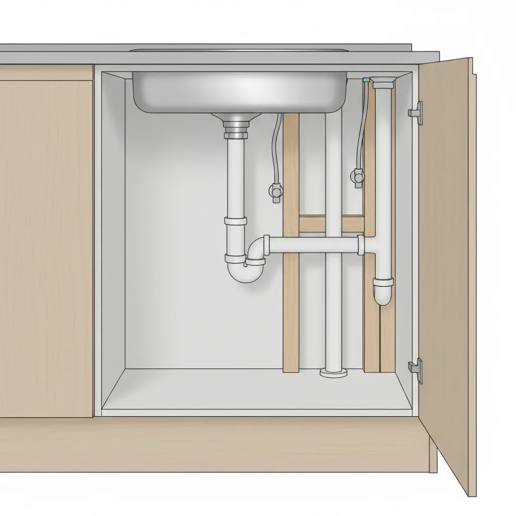 Cutaway diagram of kitchen sink drain and vent pipe system