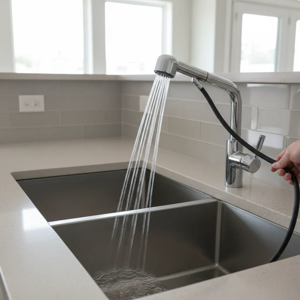 Kitchen sink sprayer producing weak uneven water stream