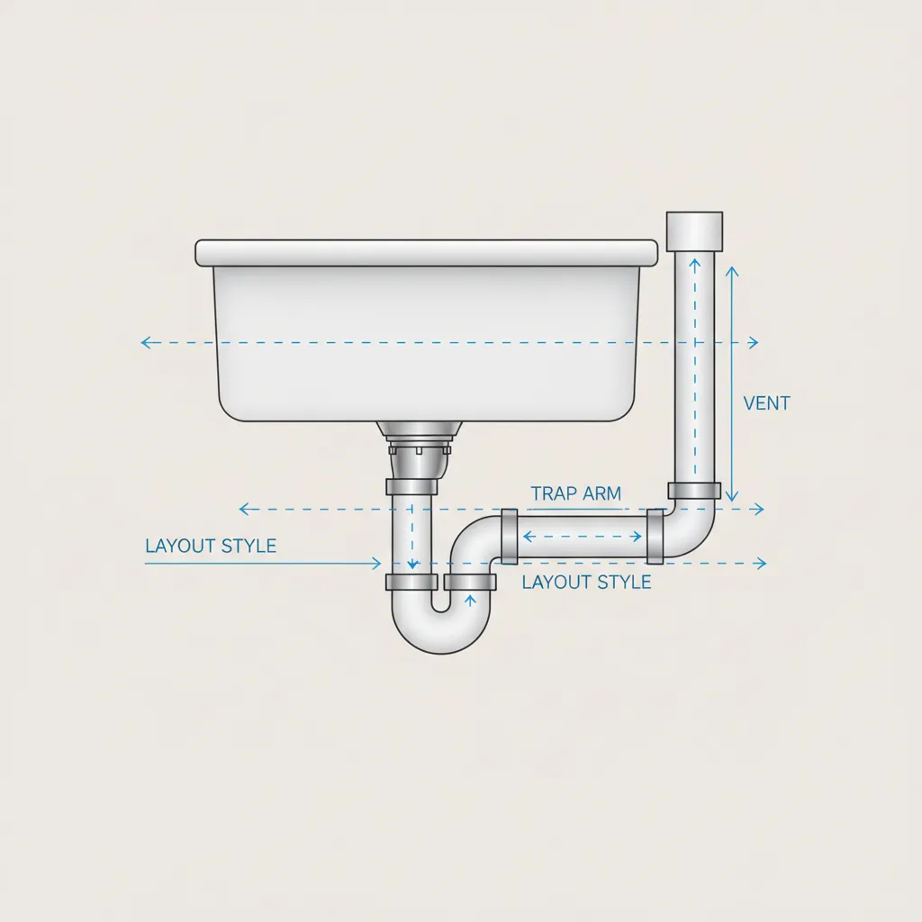 diagram showing trap arm distance from kitchen sink to vent connection