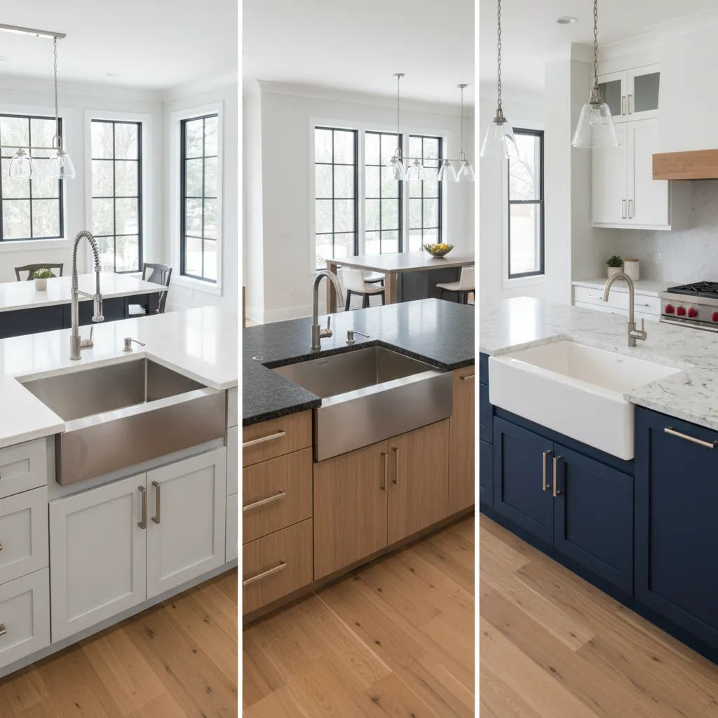 comparison of drop in sink undermount sink and farmhouse sink styles