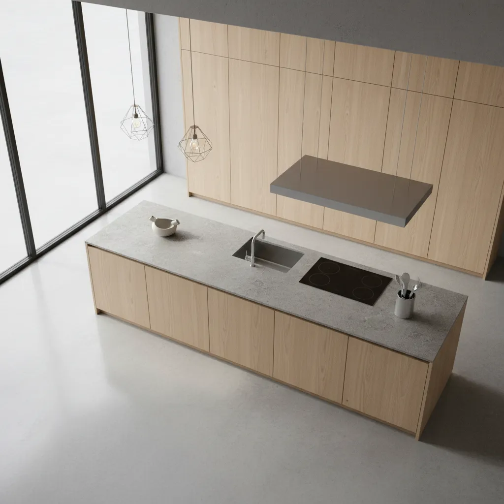 Modern kitchen layout showing sink placement within cooking and prep zones