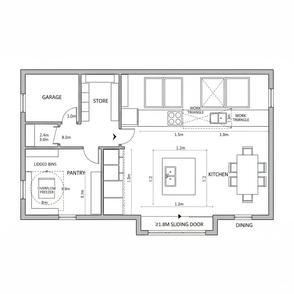 Kitchen Spine with Rear Store Room