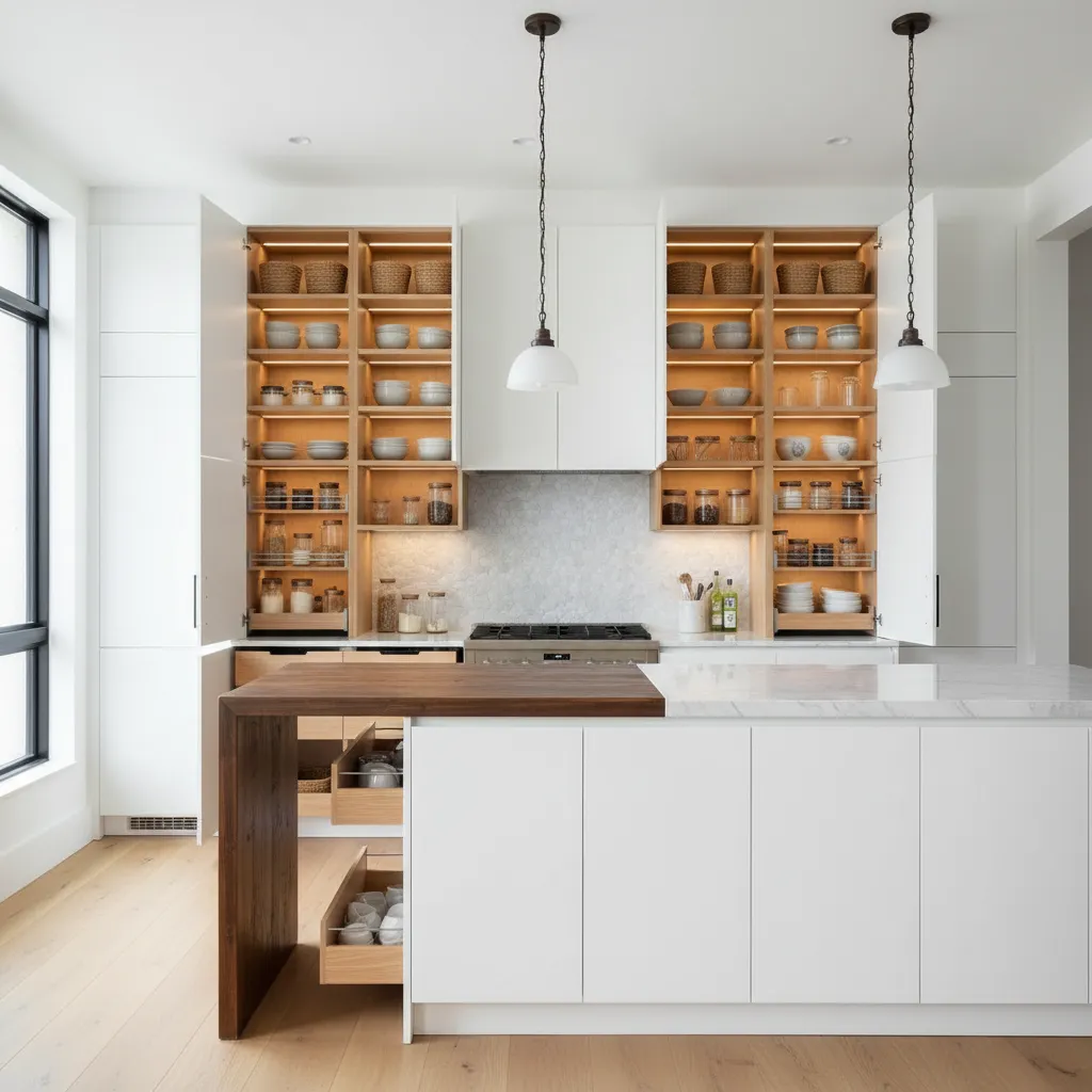 modern kitchen cabinets showing optimized storage organization