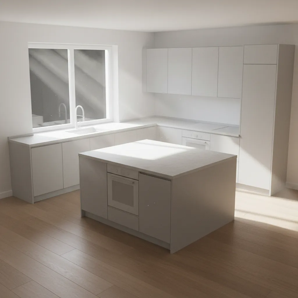 diagram showing sunlight path in east facing kitchen layout