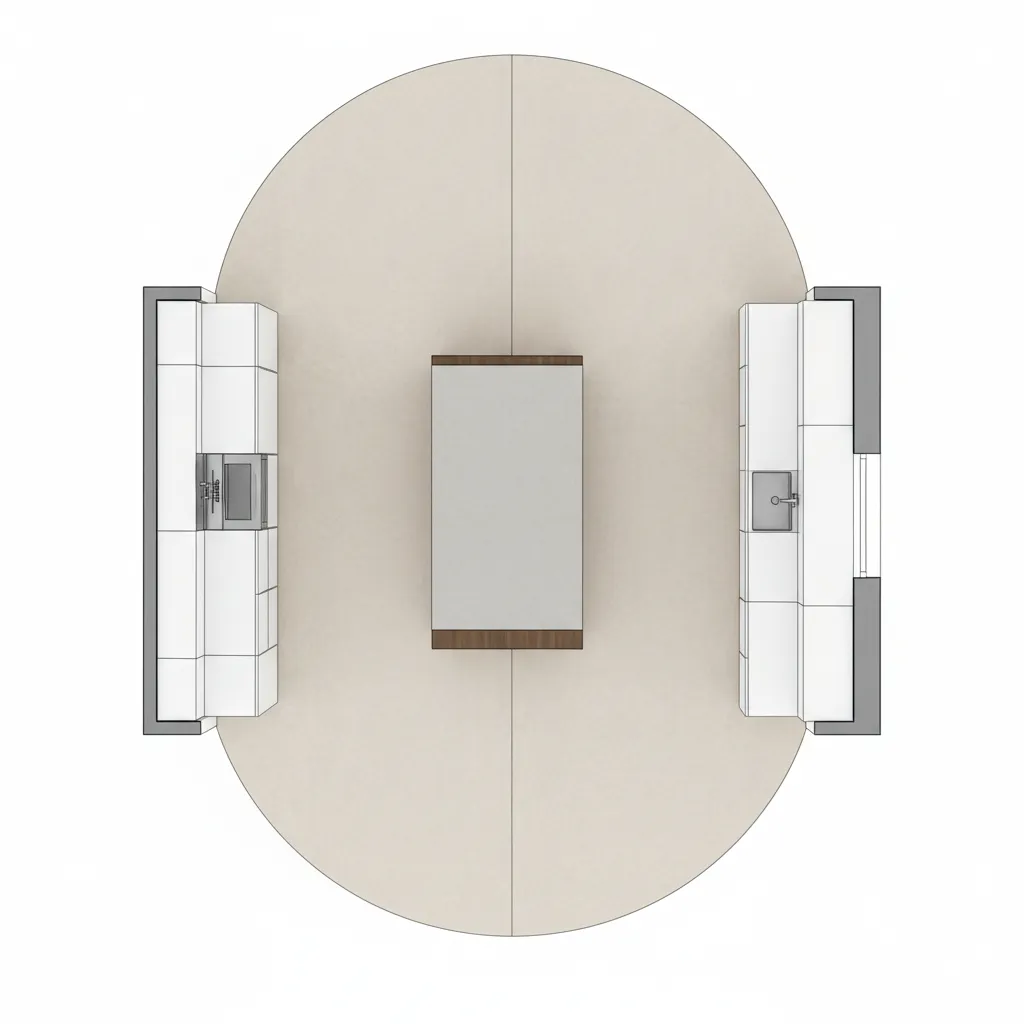 Kitchen layout diagram showing recommended clearance around a table