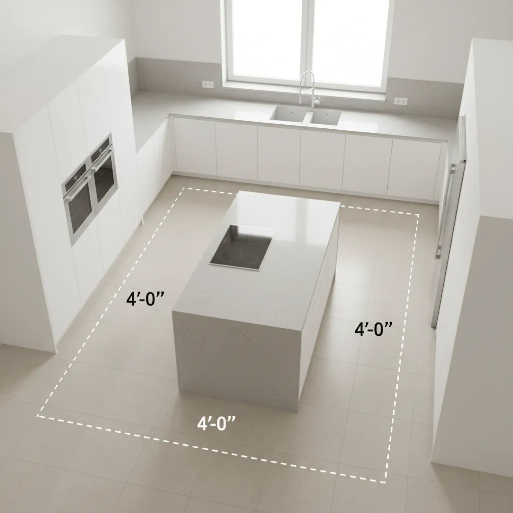 diagram style visualization showing recommended clearance around kitchen table