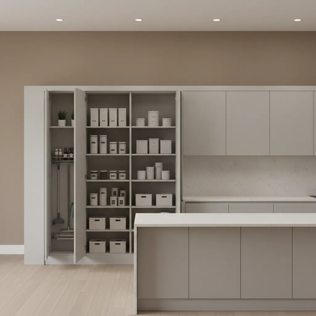 Kitchen layout comparison showing broom cabinet and pantry cabinet footprint